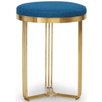 Product photograph of Finn Blue Woven Upholstered And Brass Brushed Round Side Table from Choice Furniture Superstore