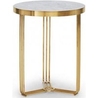 Product photograph of Finn Pale Stone And Brass Metal Round Side Table from Choice Furniture Superstore