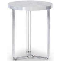 Product photograph of Finn Pale Stone And Chrome Metal Round Side Table from Choice Furniture Superstore