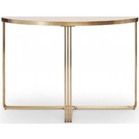 Product photograph of Finn Pale Oak And Brass Metal Half Moon Console Table from Choice Furniture Superstore