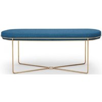 Product photograph of Finn Blue Woven Upholstered And Brass Brushed Oval Stool from Choice Furniture Superstore