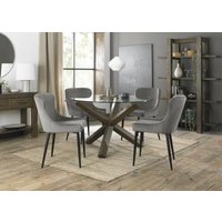 Product photograph of Bentley Designs Turin Glass 4 Seater Round Dining Table Dark Oak Legs With 4 Cezanne Grey Velvet Chairs - Black Legs from Choice Furniture Superstore