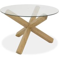 Product photograph of Bentley Designs Turin Light Oak Circular Glass 4 Seater Round Dining Table from Choice Furniture Superstore