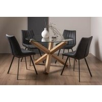 Product photograph of Bentley Designs Turin Glass 4 Seater Dining Table Light Oak Legs With 4 Fontana Dark Grey Suede Fabric Chairs from Choice Furniture Superstore
