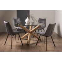 Product photograph of Bentley Designs Turin Glass 4 Seater Dining Table Light Oak Legs With 4 Fontana Grey Velvet Chairs from Choice Furniture Superstore