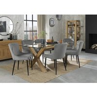 Product photograph of Bentley Designs Turin Glass 6 Seater Dining Table Light Oak Legs With 6 Cezanne Grey Velvet Chairs - Black Legs from Choice Furniture Superstore