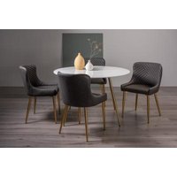 Product photograph of Bentley Designs Francesca White Glass 4 Seater Dining Table With 4 Cezanne Dark Grey Faux Leather Chairs - Gold Legs from Choice Furniture Superstore