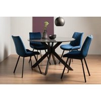 Product photograph of Bentley Designs Hirst Grey Painted Glass 4 Seater Dining Table With 4 Fontana Blue Velvet Chairs from Choice Furniture Superstore