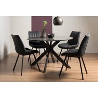 Product photograph of Bentley Designs Hirst Grey Painted Glass 4 Seater Dining Table With 4 Fontana Dark Grey Faux Suede Fabric Chairs from Choice Furniture Superstore