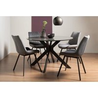 Product photograph of Bentley Designs Hirst Grey Painted Glass 4 Seater Dining Table With 4 Fontana Grey Velvet Chairs from Choice Furniture Superstore