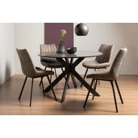 Product photograph of Bentley Designs Hirst Grey Painted Glass 4 Seater Dining Table With 4 Fontana Tan Faux Suede Fabric Chairs from Choice Furniture Superstore