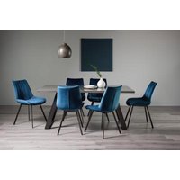 Product photograph of Bentley Designs Hirst Grey Painted Glass 6 Seater Dining Table With 6 Fontana Blue Velvet Chairs from Choice Furniture Superstore