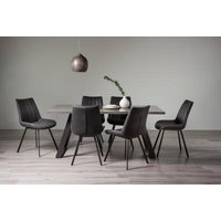 Product photograph of Bentley Designs Hirst Grey Painted Glass 6 Seater Dining Table With 6 Fontana Dark Grey Faux Suede Fabric Chairs from Choice Furniture Superstore