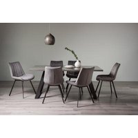 Product photograph of Bentley Designs Hirst Grey Painted Glass 6 Seater Dining Table With 6 Fontana Grey Velvet Chairs from Choice Furniture Superstore