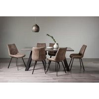 Product photograph of Bentley Designs Hirst Grey Painted Glass 6 Seater Dining Table With 6 Fontana Tan Faux Suede Fabric Chairs from Choice Furniture Superstore