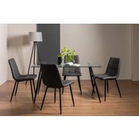 Product photograph of Bentley Designs Martini Clear Glass 6 Seater Dining Table With 4 Mondrian Dark Grey Faux Leather Chairs from Choice Furniture Superstore