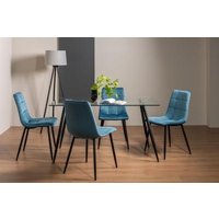 Product photograph of Bentley Designs Martini Clear Glass 6 Seater Dining Table With 4 Mondrian Petrol Blue Velvet Chairs from Choice Furniture Superstore