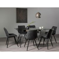 Product photograph of Bentley Designs Miro Clear Glass 6 Seater Dining Table With 6 Seurat Dark Grey Faux Suede Fabric Chairs from Choice Furniture Superstore
