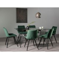 Product photograph of Bentley Designs Miro Clear Glass 6 Seater Dining Table With 6 Seurat Green Velvet Chairs from Choice Furniture Superstore