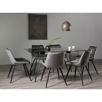 Product photograph of Bentley Designs Miro Clear Glass 6 Seater Dining Table With 6 Seurat Grey Velvet Chairs from Choice Furniture Superstore