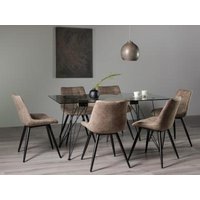 Product photograph of Bentley Designs Miro Clear Glass 6 Seater Dining Table With 6 Seurat Tan Faux Suede Fabric Chairs from Choice Furniture Superstore