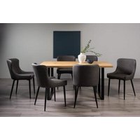 Product photograph of Bentley Designs Ramsay Oak Melamine 6 Seater Dining Table - U Leg With 6 Cezanne Dark Grey Faux Leather Chairs - Black Legs from Choice Furniture Superstore