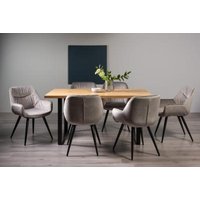 Product photograph of Bentley Designs Ramsay Oak Melamine 6 Seater Dining Table - U Leg With 6 Dali Grey Velvet Chairs from Choice Furniture Superstore