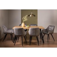 Product photograph of Bentley Designs Ramsay Oak Melamine 6 Seater Dining Table With 6 Dali Grey Velvet Chairs from Choice Furniture Superstore