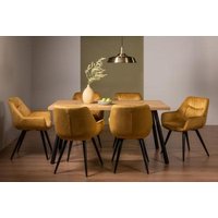 Product photograph of Bentley Designs Ramsay Oak Melamine 6 Seater Dining Table With 6 Dali Mustard Velvet Chairs from Choice Furniture Superstore