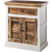 Product photograph of Coastal White And Wood 80cm Compact Sideboard from Choice Furniture Superstore