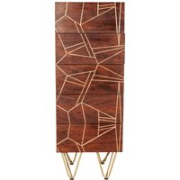 Product photograph of Dark Mango Wood Narrow 5 Drawer Chest - Hairpin Legs With Gold Geomatric Inlay from Choice Furniture Superstore