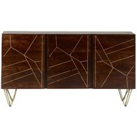 Product photograph of Dark Mango Wood 160cm Large Sideboard - Hairpin Legs With Gold Geomatric Inlay from Choice Furniture Superstore