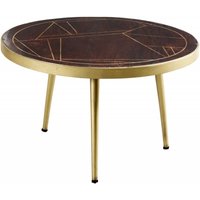 Product photograph of Dark Mango Wood Round Coffee Table - Gold Geomatric Inlay from Choice Furniture Superstore