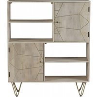 Product photograph of Light Mango Wood Display Cabinet - Hairpin Legs With Gold Geomatric Inlay from Choice Furniture Superstore
