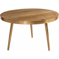 Product photograph of Light Mango Wood Round Coffee Table - Gold Geomatric Inlay from Choice Furniture Superstore