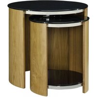 Product photograph of Jual Curve Oak Nest Of Table - Glass Jf305 from Choice Furniture Superstore