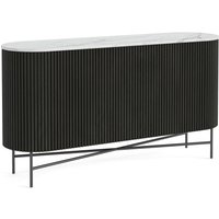 Product photograph of Lucas Black 150cm Medium 2 Door Fluted Curved Sideboard With White Marble Top from Choice Furniture Superstore