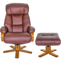 Product photograph of Gfa Nice Swivel Recliner Chair With Footstool In Chestnut Faux Leather from Choice Furniture Superstore