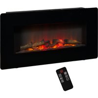 Product photograph of Homcom Electric Wall-mounted Fireplace Heater With Adjustable Flame Effect Remote Control Timer 1800 2000w Black from Aosom UK