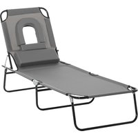 Product photograph of Outsunny Sun Lounger Foldable Reclining Chair With Pillow And Reading Hole Garden Beach Outdoor Recliner Adjustable Grey Aosom Uk from Aosom UK