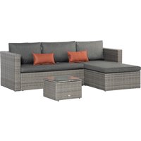 Product photograph of Outsunny Pe Rattan Sofa Set Rattan Corner Sofa 3 Pieces Outdoor Patio Wicker Conversation Chaise Lounge W Tempered Glass Table-top Cushion Grey from Aosom UK