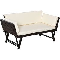 Product photograph of Outsunny Waterproof 2 Seater Rattan Folding Daybed Sofa Bench Garden Chaise Lounger Loveseat With Cushion Outdoor Patio Brown Aosom Uk from Aosom UK