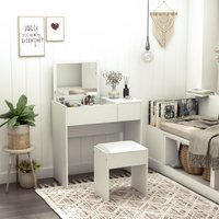 Product photograph of Homcom Makeup Desk With Drawer Vanity Table Set With Flip-up Mirror And Cushioned Stool White Aosom Uk from Aosom UK