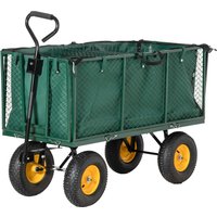 Product photograph of Outsunny Large 4 Wheel Heavy Duty Garden Trolley Cart Wheelbarrow With Handle And Metal Frame - Green from Aosom UK