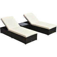 Product photograph of Outsunny 3pc Rattan Sun Lounger Garden Outdoor Wicker Recliner Bed Side Table Set Patio Furniture Dark Coffee from Aosom UK