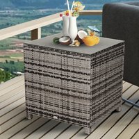 Product photograph of Outsunny Rattan Side Table Garden Furniture Patio Frame Tempered Glass New Grey from Aosom UK
