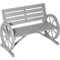 Product photograph of Outsunny 2 Seater Garden Bench Outdoor Garden Armrest Chair With Wooden Cart Wagon Wheel Rustic High Back Grey from Aosom UK
