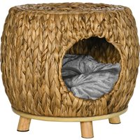 Product photograph of Pawhut Wicker Cat Cave House Stool With Soft Washable Cushion Rattan Kitten Bed For Outdoor Indoor Use 44 X 43 X 41cm from Aosom UK