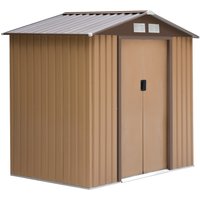 Product photograph of Outsunny 7 X 4 Ft Lockable Garden Shed Large Patio Roofed Tool Metal Storage Building Foundation Sheds Box Outdoor Furniture Light Brown Aosom Uk from Aosom UK