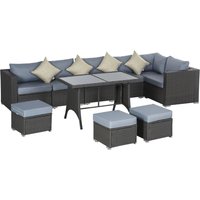 Product photograph of Outsunny 10pc Garden Rattan Corner Dining Sofa Set 9-seater Patio Tables Stools Outdoor Wicker Lounge Conservatory Furniture W Cushions Pillow from Aosom UK